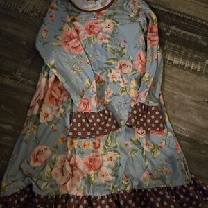 Floral Kids Dress with Polka Dot Accents